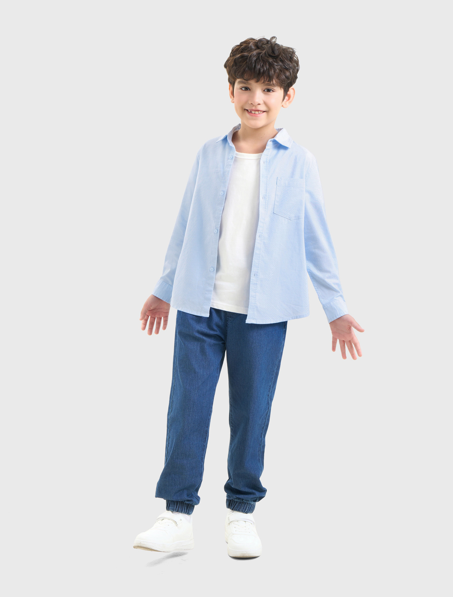 Áo sơ mi bé trai cotton basic dáng suông