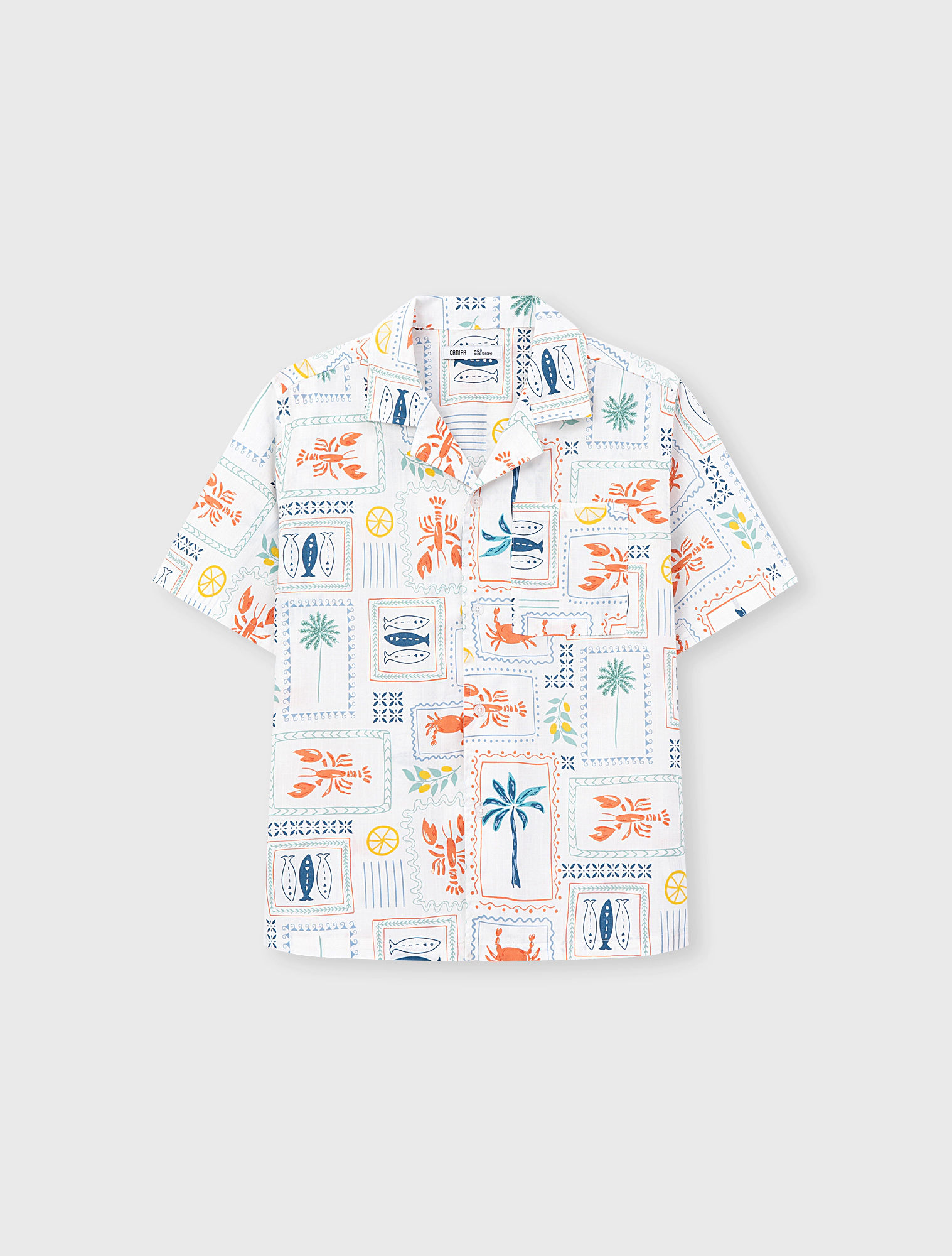 Áo sơ mi bé trai cotton cổ hai ve họa tiết